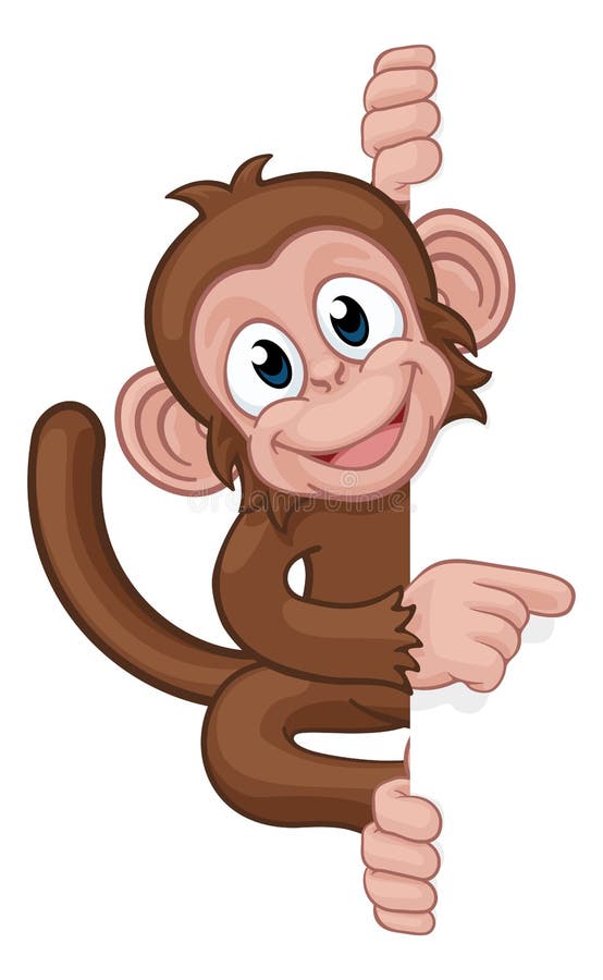 Monkey Cartoon Character Animal Pointing At Sign royalty free illustration