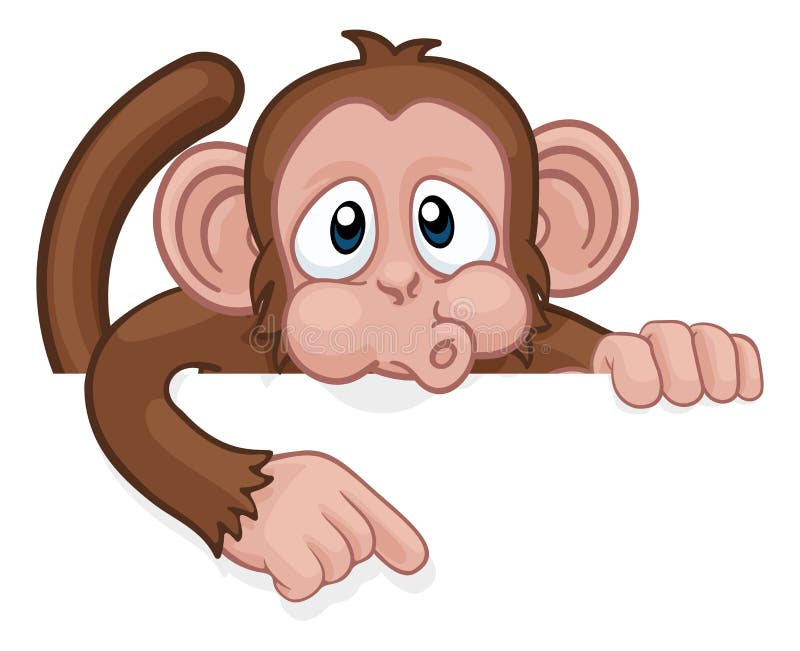 Monkey Cartoon Character Animal Pointing at Sign Stock Vector -  Illustration of funny, background: 225520244