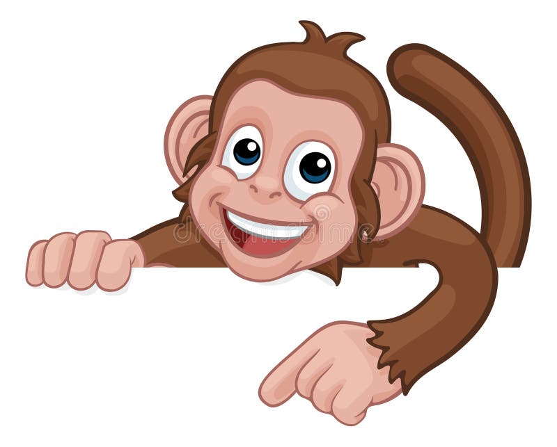 Monkey Cartoon Character Animal Pointing At Sign