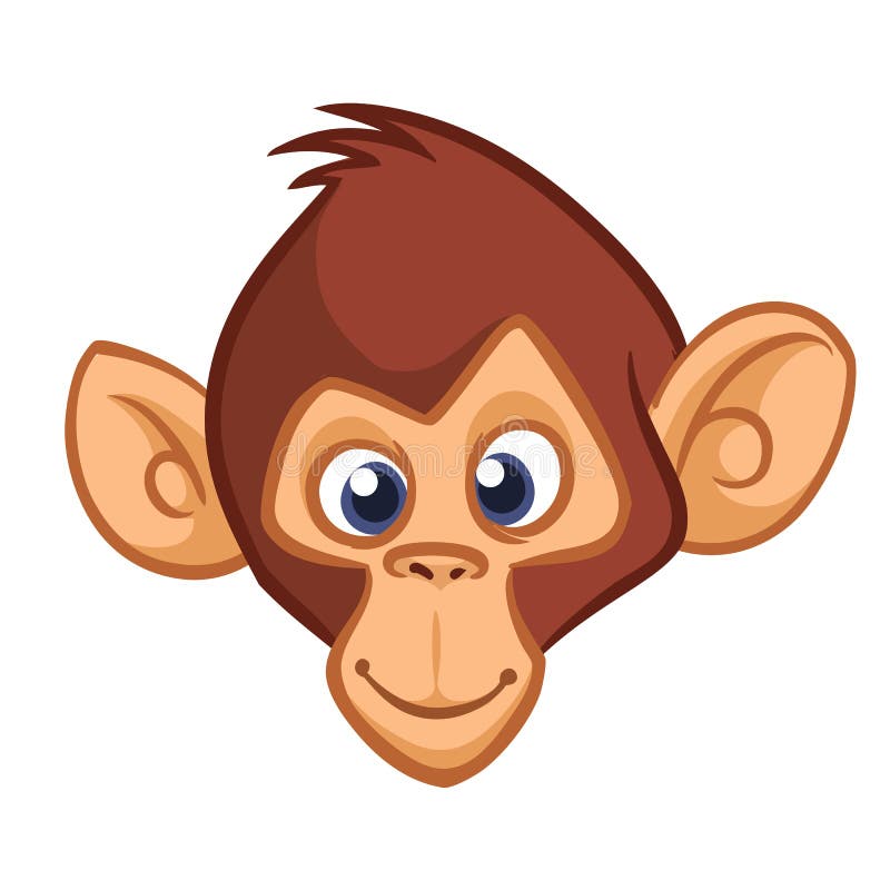 Happy Cartoon Monkey Head. Vector Icon of Chimpanzee. Design for Sticker,  Icon or Emblem. Stock Vector - Illustration of icon, background: 96808380
