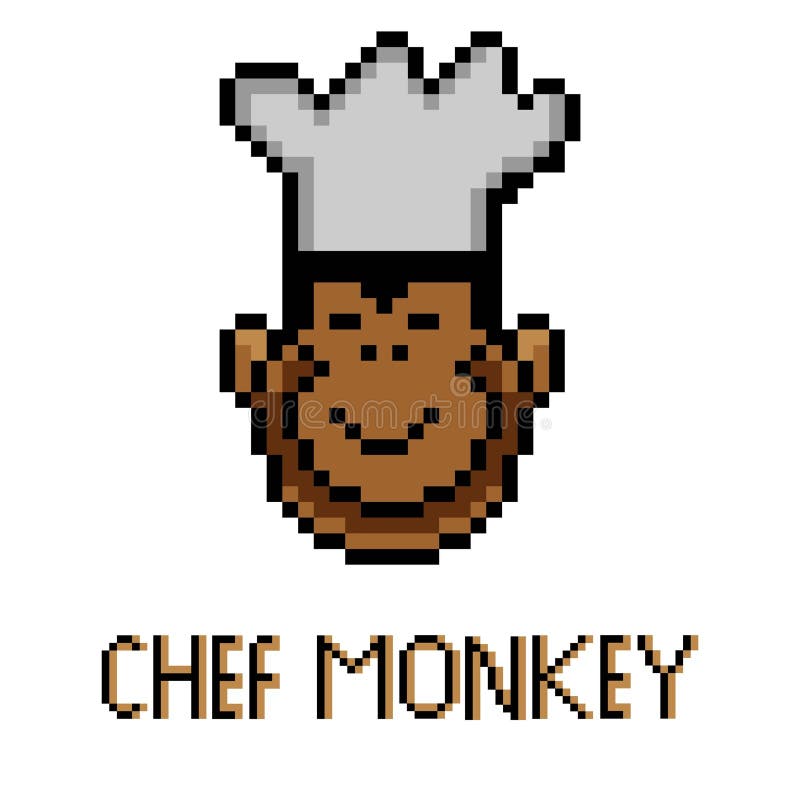 Monkey chef with pixel art vector illustration