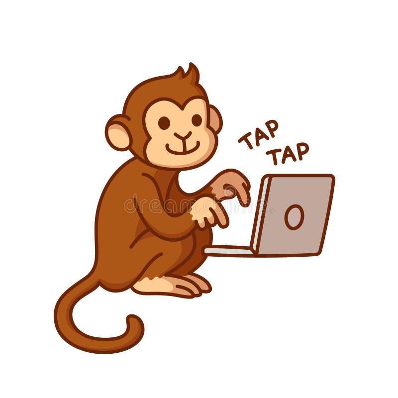 Cute Monkey With Gadget Cartoon - Cute Monkey With Gadget Cartoon - Posters  and Art Prints