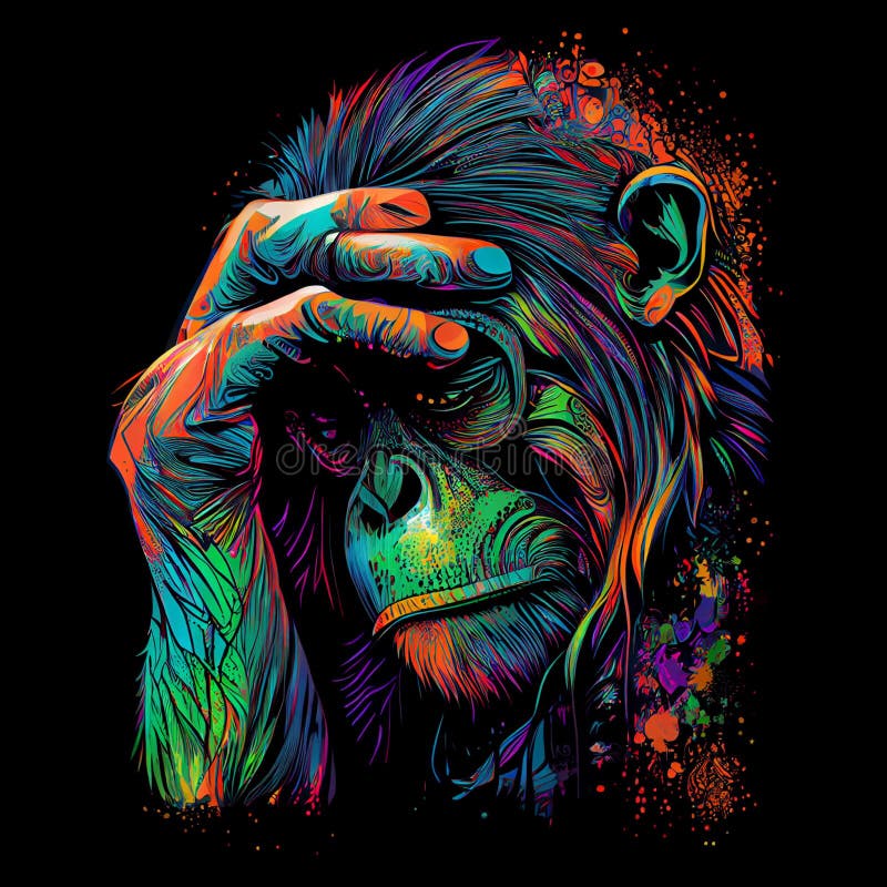 Monkey cover face with palm feels unhappy. AI generative royalty free stock photography