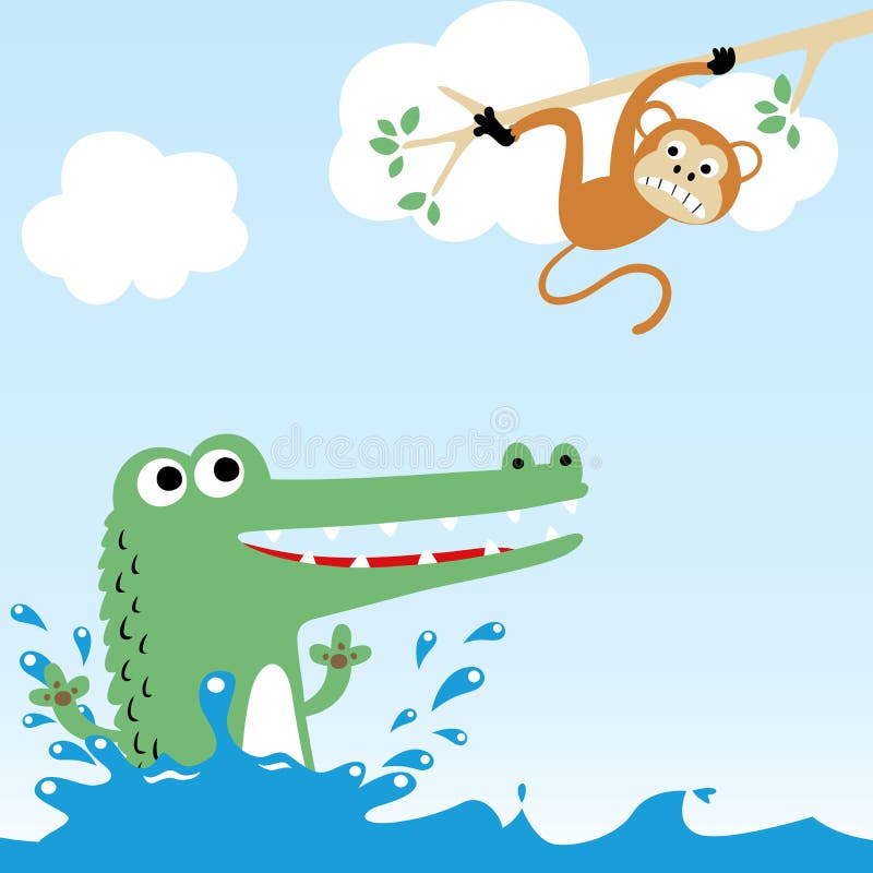 Monkey and Crocodile in the River, Vector Cartoon Illustration Stock Vector - Illustration of forest, joke: 168680146 Monkey and Crocodile in the River, Vector Cartoon Illustration Stock Vector - Illustration of forest, joke: 168680146