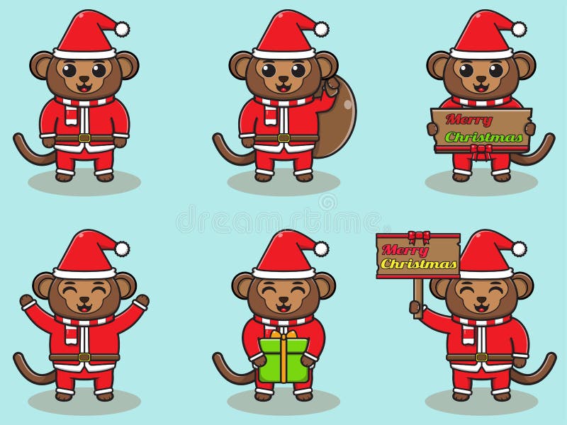 Vector illustration of Cute Monkey Santa set