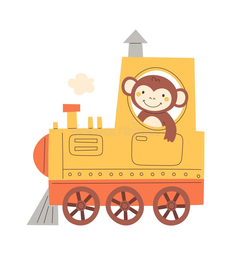 Monkey Driving the Train stock vector. Illustration of cartoon 277520716