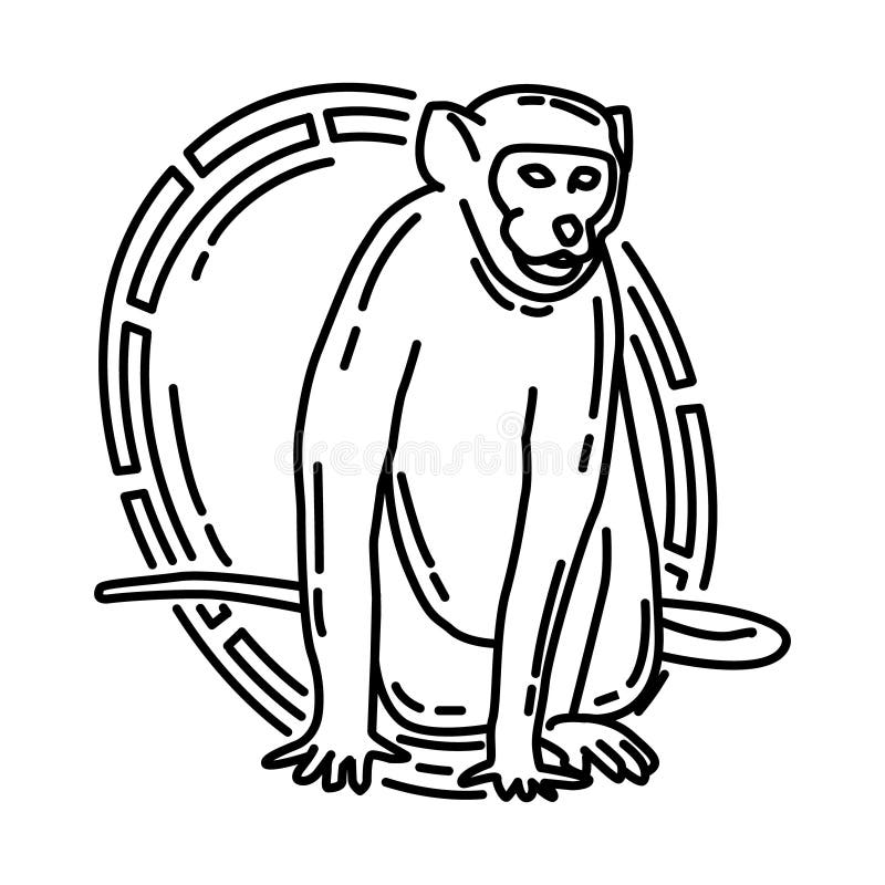 Monkey Feng Shui Symbols Icon. Doodle Hand Drawn or Outline Icon Style
