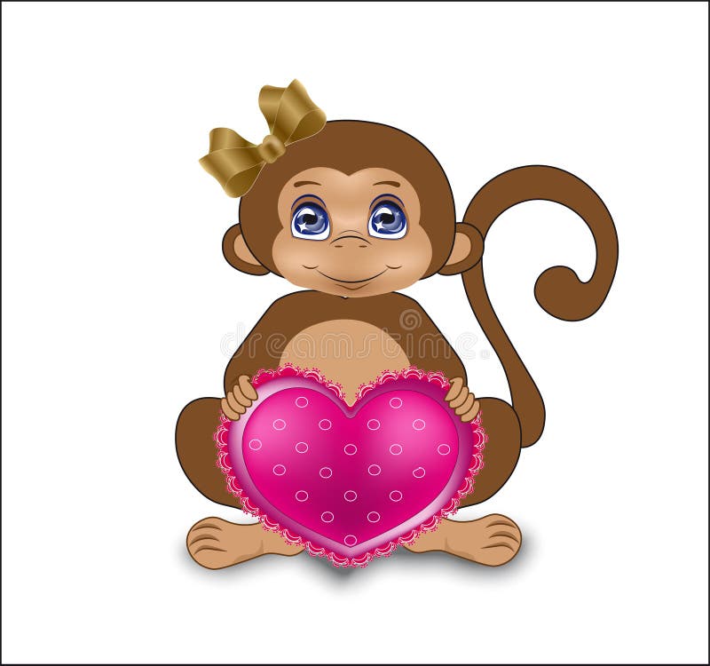 Monkey with heart stock vector. Illustration of pink 61175179