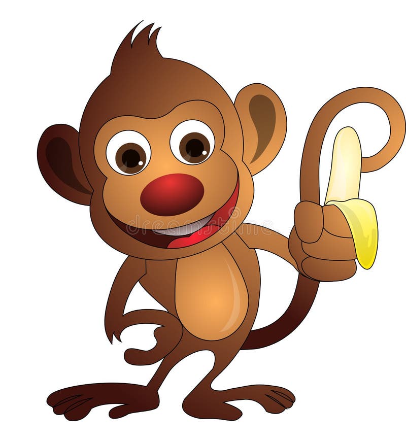 Macaco Engraçado Dos Desenhos Animados Que Mantém a Banana Isolada No Fundo  Branco Ilustração do Vetor - Ilustração de divertimento, marrom: 63678658
