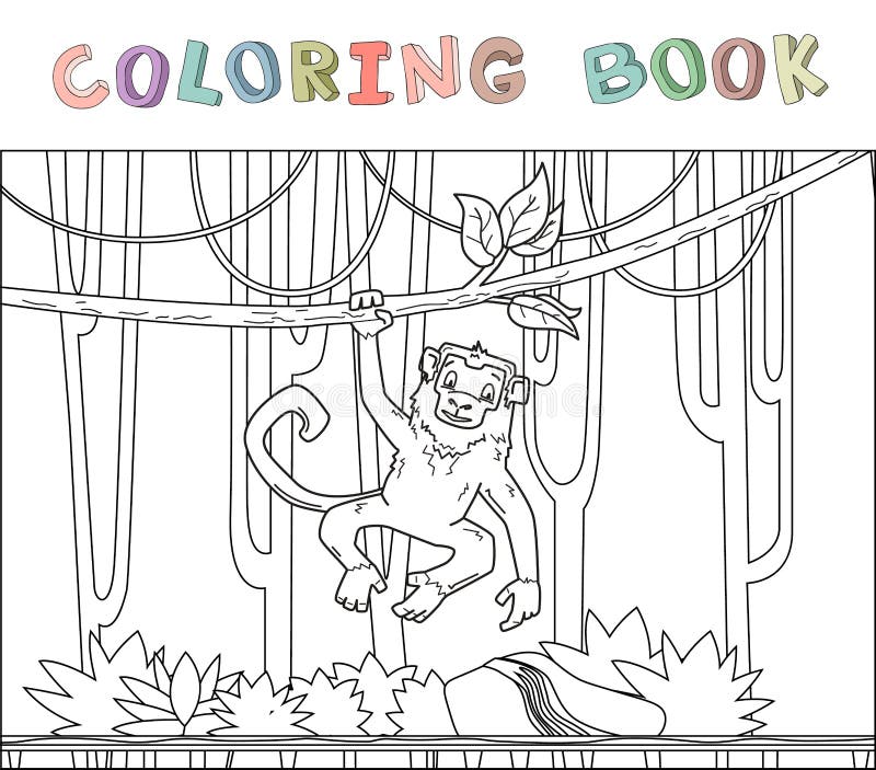 Monkey la ejecución en una vid de la selva en carácter del animal de la selva de la selva tropical Ejemplo del vector del contorn stock de ilustración Monkey la ejecución en una vid de la selva en carácter del animal de la selva de la selva tropical Ejemplo del vector del contorn stock de ilustración