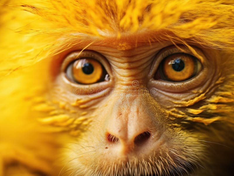 Monkey yellow close up Macaca fascicularis Made With Generative AI illustration stock illustration.