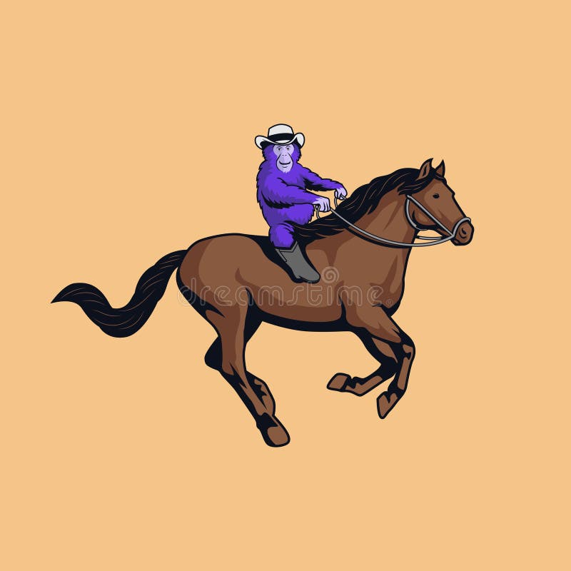Monkey Riding a Horse with a Cowboy Hat and Boots Stock Vector