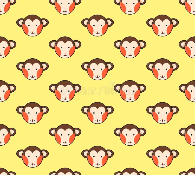 Monkey Seamless on Yellow Background. Vector Illustration. royalty free illustration