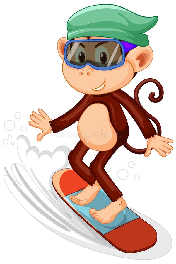 Monkey on Skateboard Cartoon Character Stock Vector - Illustration of