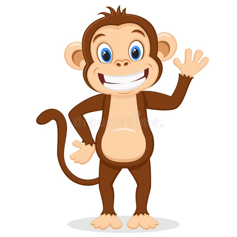 Monkey and Waves His Paw on a White Background. Stock Vector - Illustration of white, cartoon: 136724233