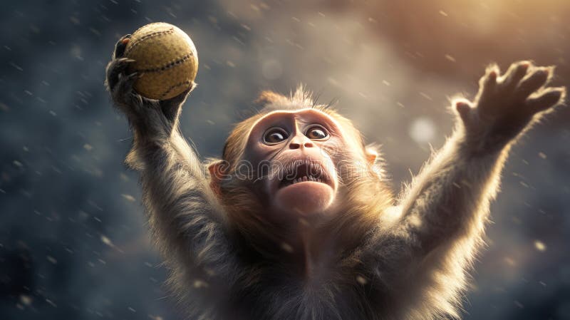 A monkey is throwing ball on dark background generative AI royalty free stock photo
