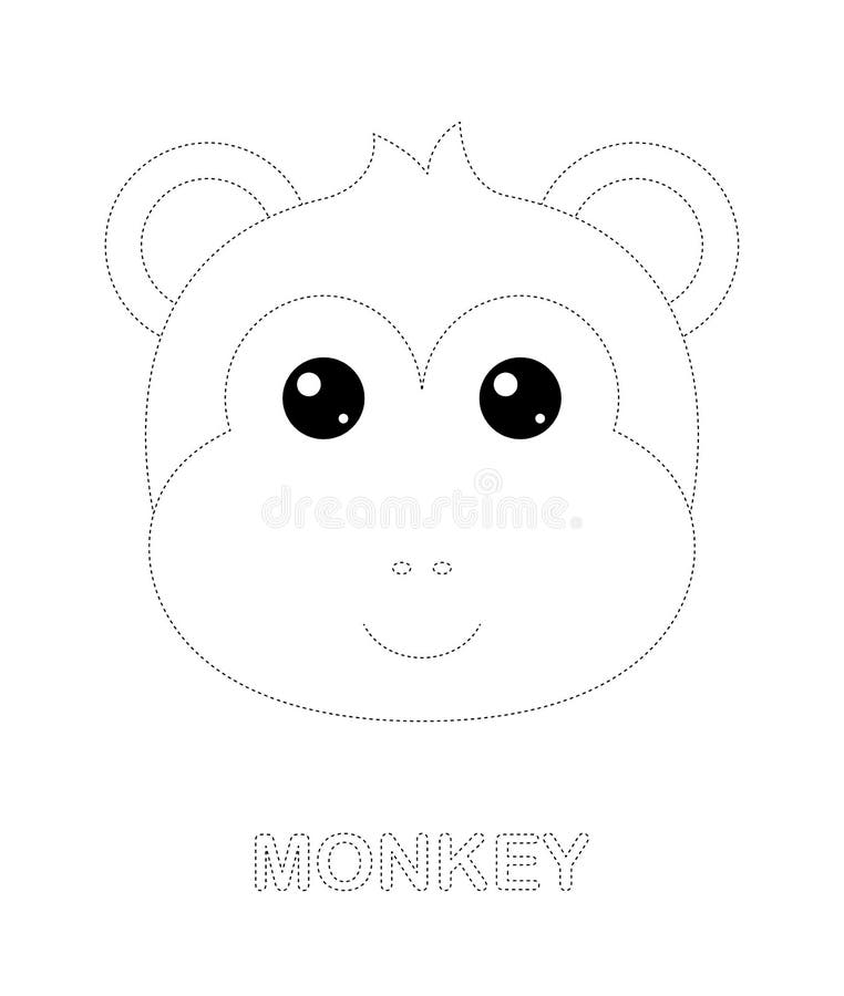 Monkey Tracing Worksheet for Kids Stock Vector - Illustration of