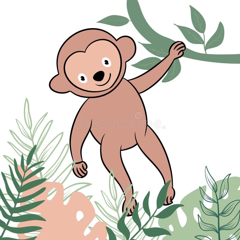 Monkey wector ilustracja z kwiatem i liśćmi ilustracji