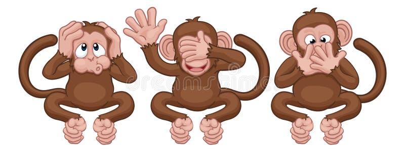 Monkeys See Hear Speak No Evil Cartoon Characters vector illustration