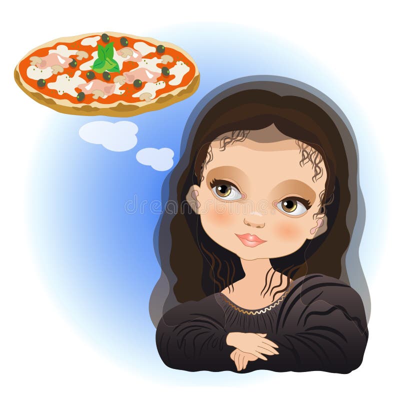 Monna Lisa drömmer av en pizza royaltyfri illustrationer Monna Lisa drömmer av en pizza royaltyfri illustrationer