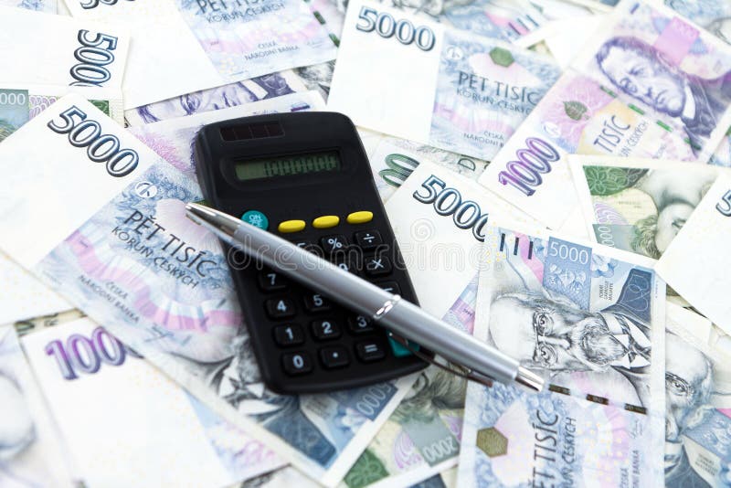 Monnaie papier tchèque et comptabilité photographie stock libre de droits