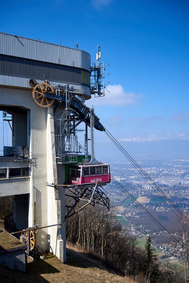 Vertical medium shot on cable car`s cabin in Salève mountain royalty free stock photo Vertical medium shot on cable car`s cabin in Salève mountain royalty free stock photo