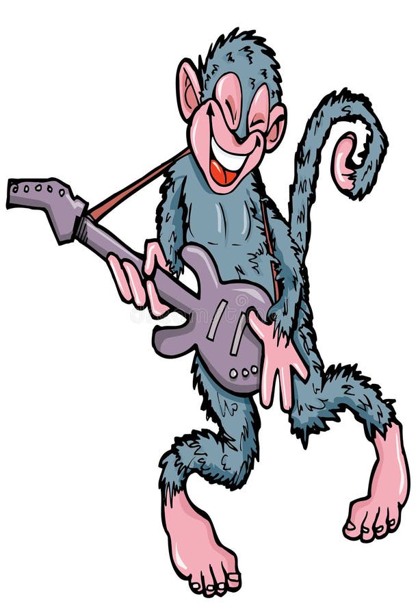Mono de la historieta que toca la guitarra stock de ilustración Mono de la historieta que toca la guitarra stock de ilustración