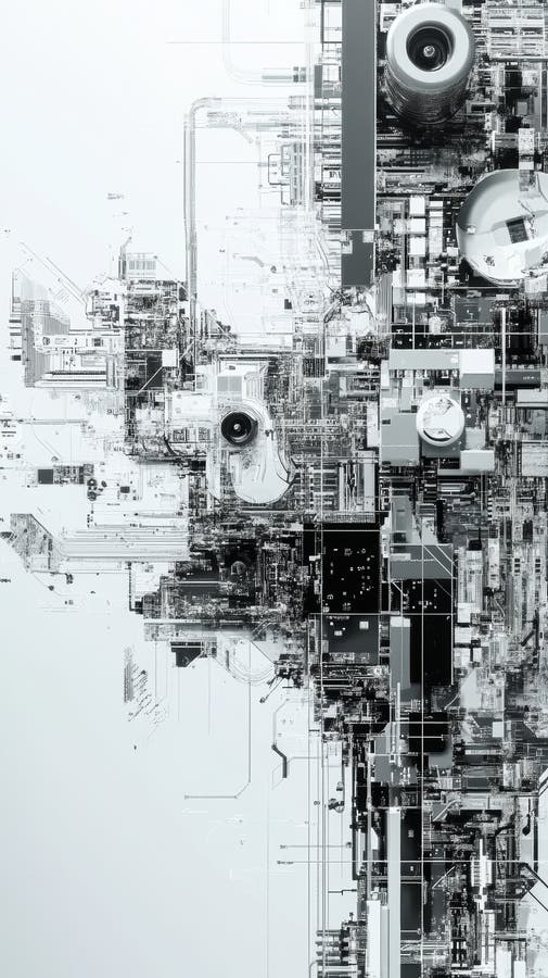 A Monochromatic Vision of Futuristic Networks and Digital Innovation stock illustration