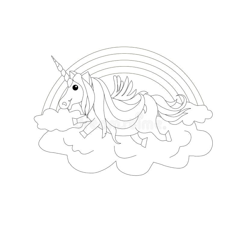 Monochromatyczna jednorożec na obłocznej tęczy Fantastyczna zwierzęca dziecko projekta elementu zapasu wektoru ilustracja ilustracja wektor Monochromatyczna jednorożec na obłocznej tęczy Fantastyczna zwierzęca dziecko projekta elementu zapasu wektoru ilustracja ilustracja wektor