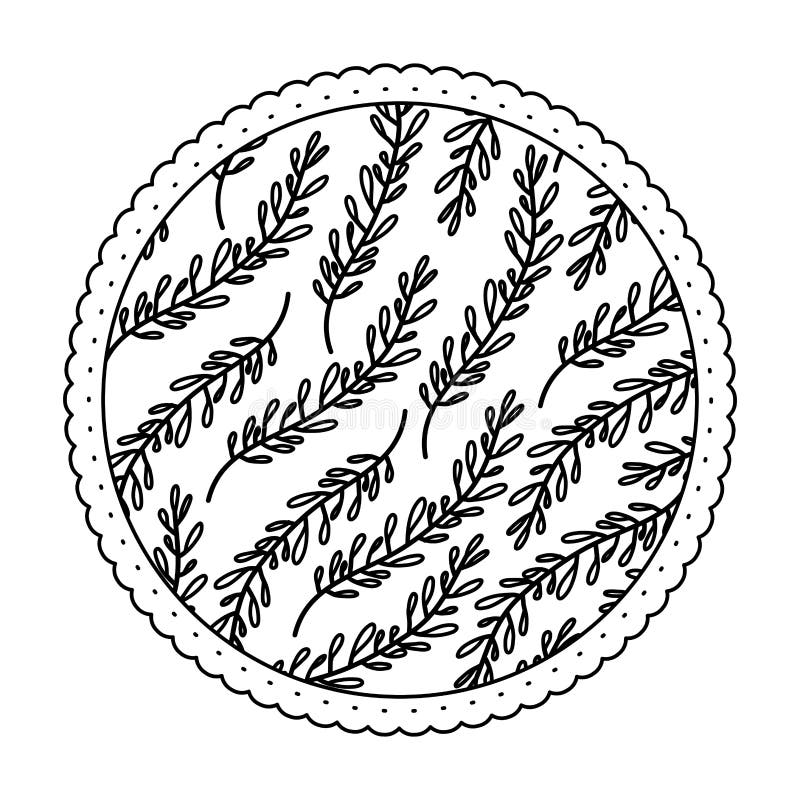 Monochromatyczna round rama z wzorem gałąź z ovoid liśćmi. Monochromatyczna round rama z wzorem gałąź z ovoid opuszcza wektorową ilustrację
