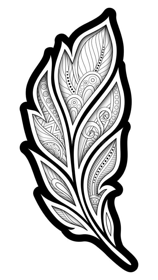 Monochromatyczny Dekoracyjny piórko w Paisley ogródu stylu ilustracji Monochromatyczny Dekoracyjny piórko w Paisley ogródu stylu ilustracji