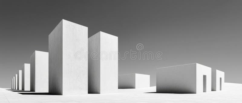 Monochrome Abstract Cubic Structures on a White Background stock illustration