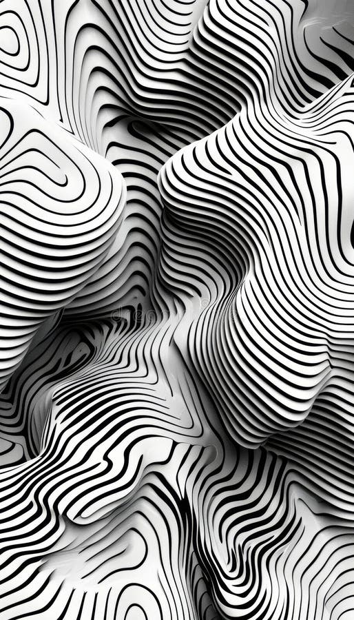 Monochrome Abstract Design with Concentric Wavy Lines on White Background
