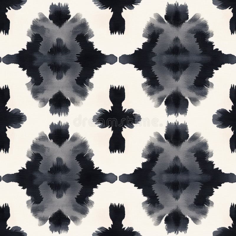 Monochrome Abstract Ink Pattern with Symmetrical Design on White Background