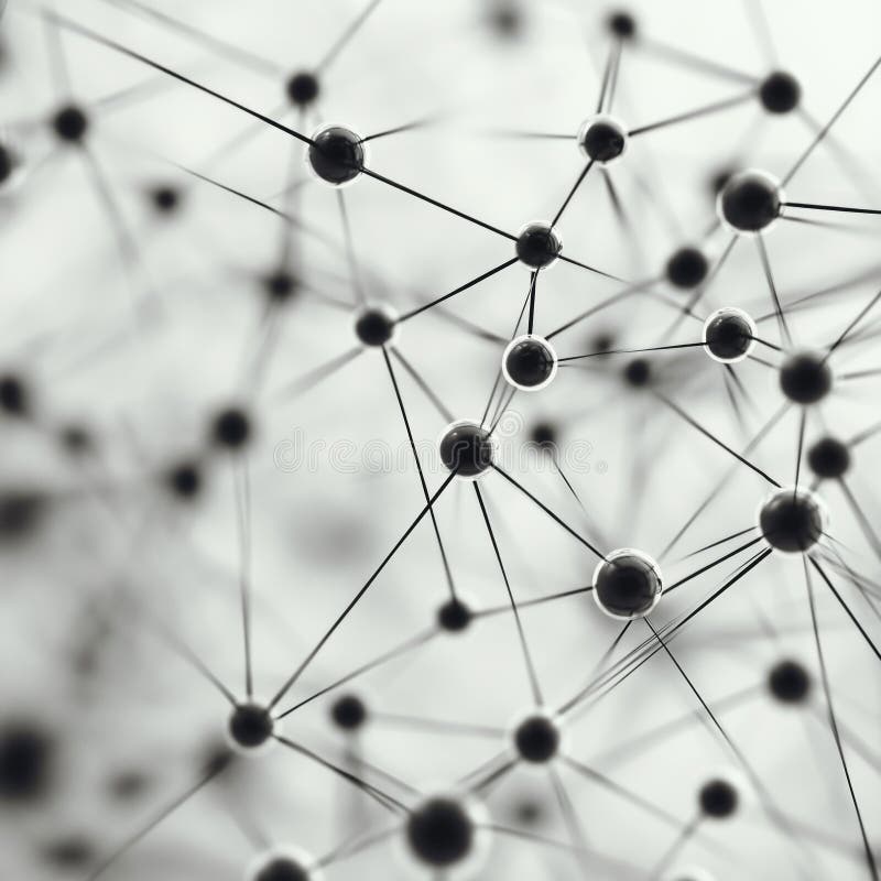 Monochrome abstract network of interconnected spheres and lines in soft focus