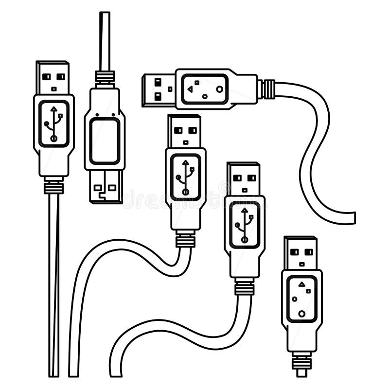 Monochrome Silhouette Usb Cord Stock Illustrations 16 Monochrome