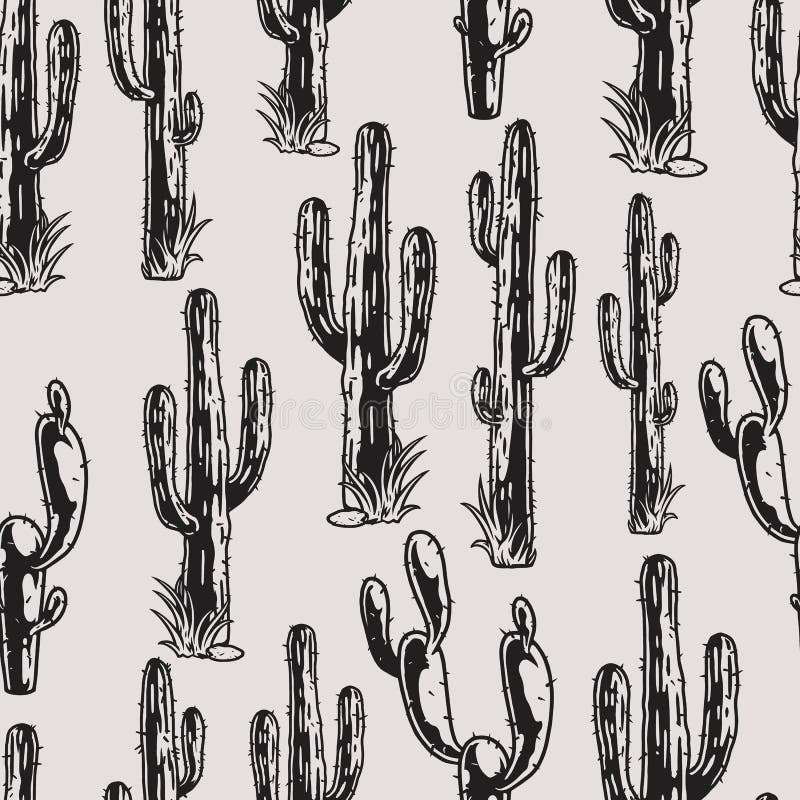 Monochrome cactus vintage seamless pattern royalty free illustration