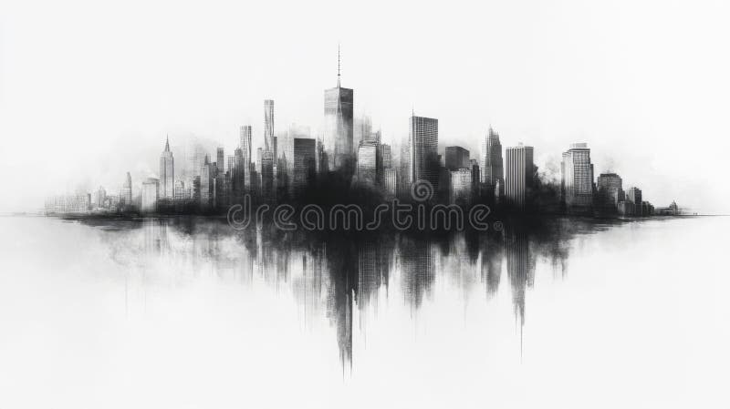 Monochrome city skyline drawing ilustração royalty free