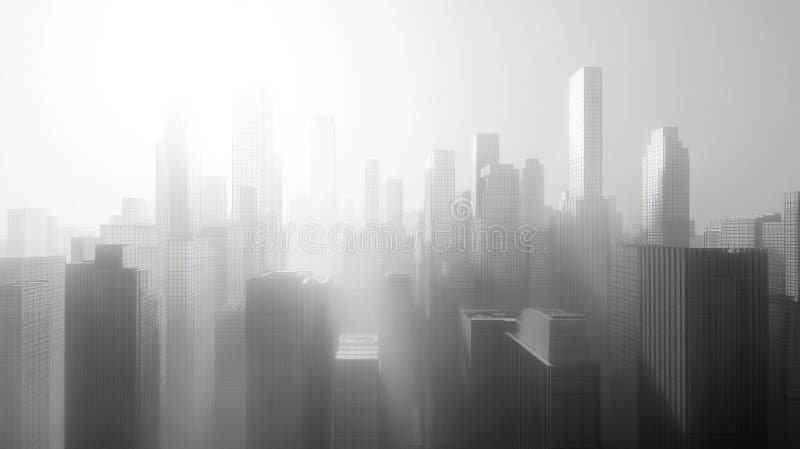 Monochrome city skyline at sunrise ilustração stock