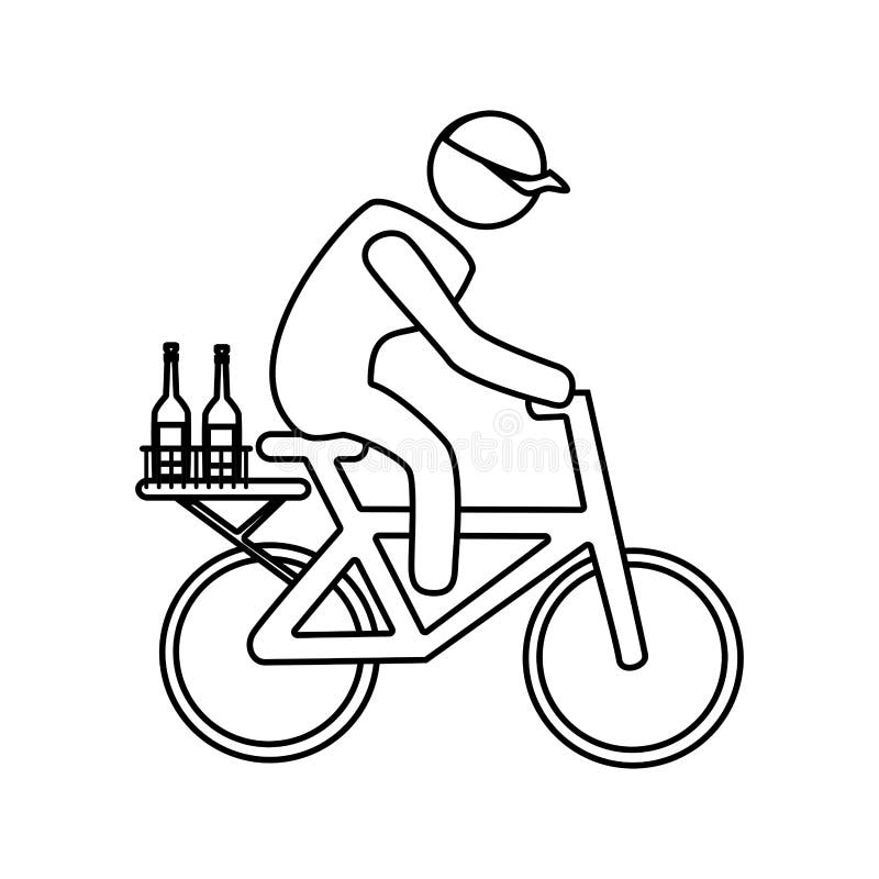 Monochrome Contour with Delivery Man in Bike Stock Vector ...