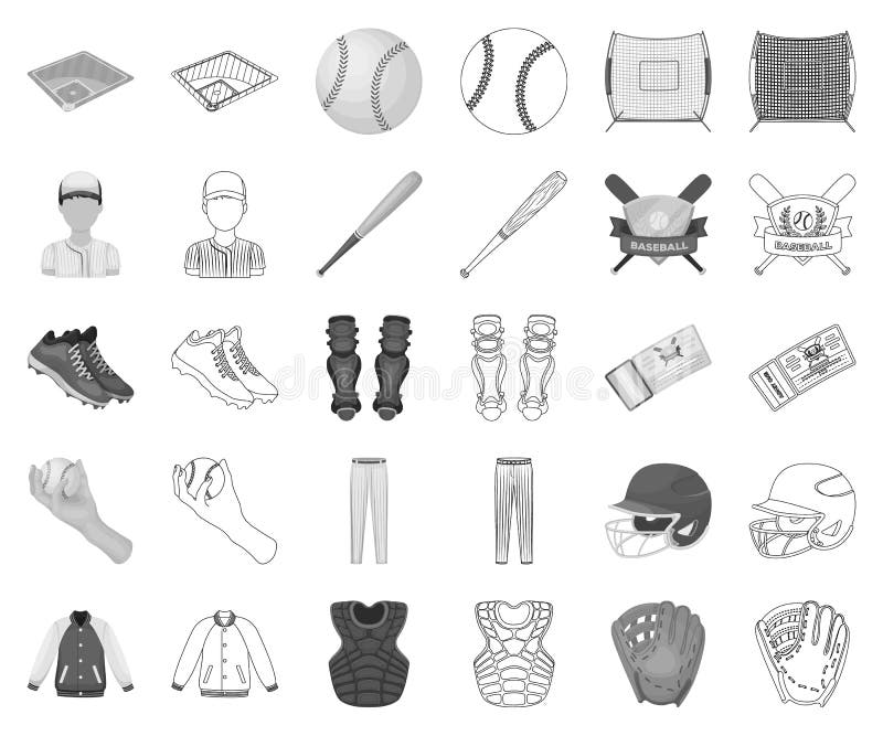 Monochrome de base-ball et d'attributs, icônes d'ensemble dans la collection réglée pour la conception Vecteur de joueur de baseb illustration stock Monochrome de base-ball et d'attributs, icônes d'ensemble dans la collection réglée pour la conception Vecteur de joueur de baseb illustration stock