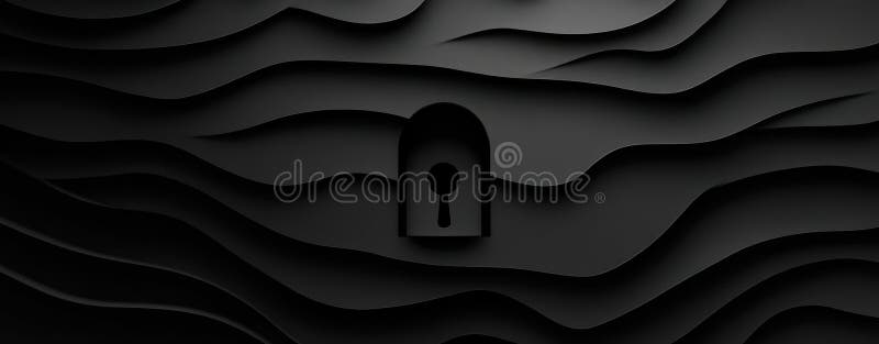 Monochrome design with lock and password field cut through black background creating secure and mysterious atmosphere stock photography