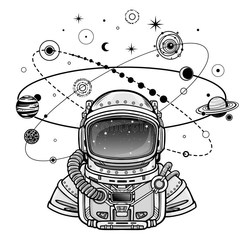 Monochrome Drawing Animation Astronaut In A Space Suit Stock Vector Illustration Of Black Future 172550075