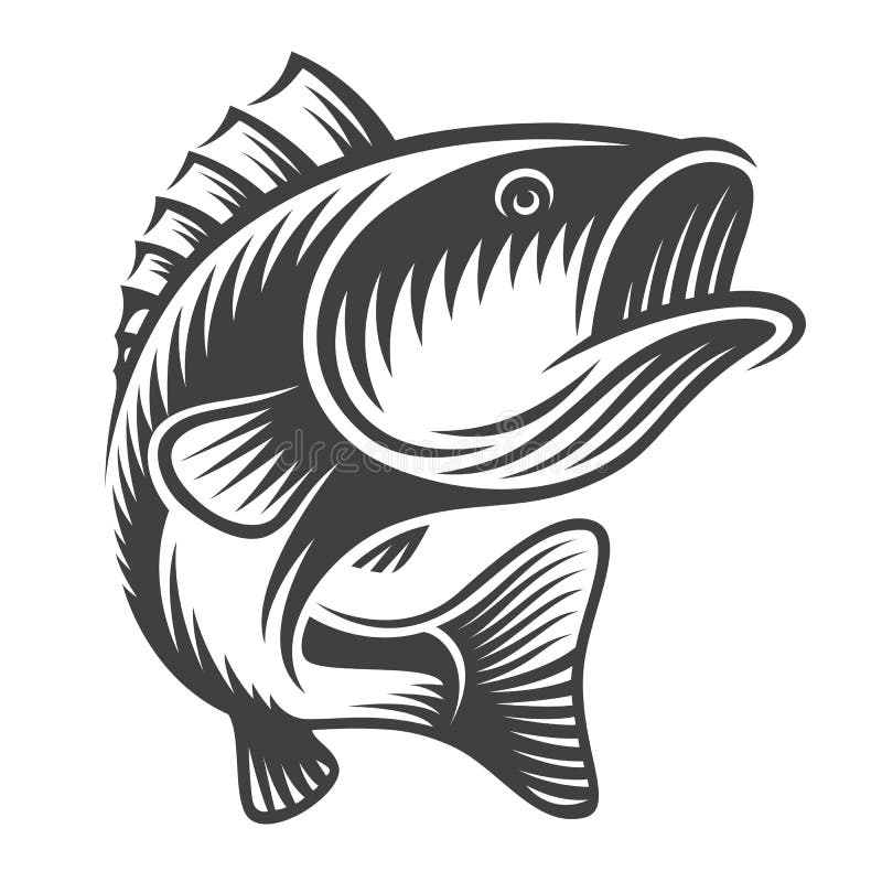 Fishing Logo. Bass Fish with Template Club Emblem. Fishing Theme Vector Illustration  Stock Vector - Illustration of championship, jump: 145829337