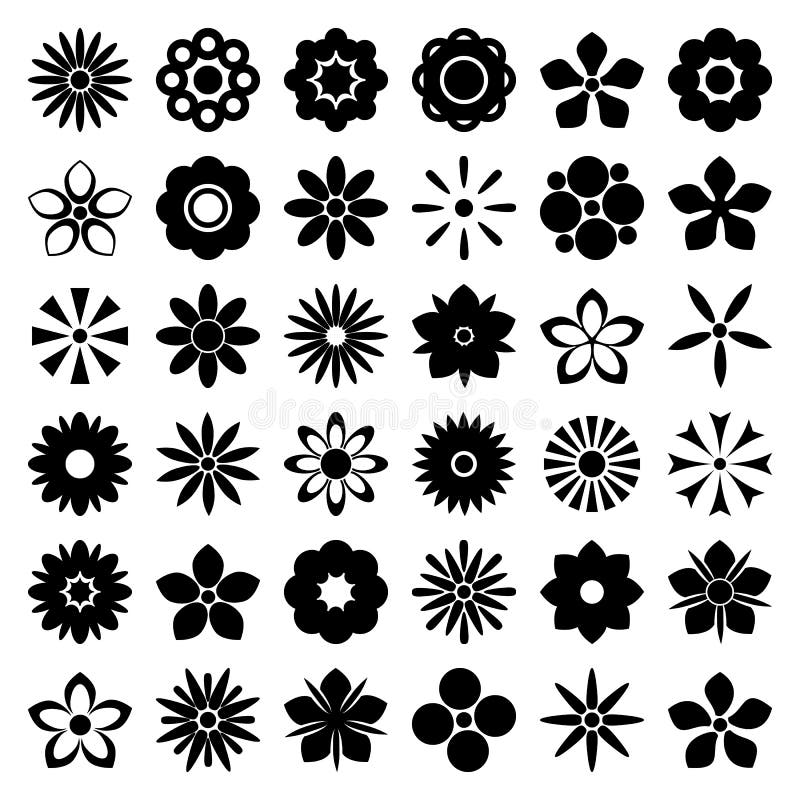 Monochrome Flower Icons Set. Vector Stock Vector - Illustration of ...