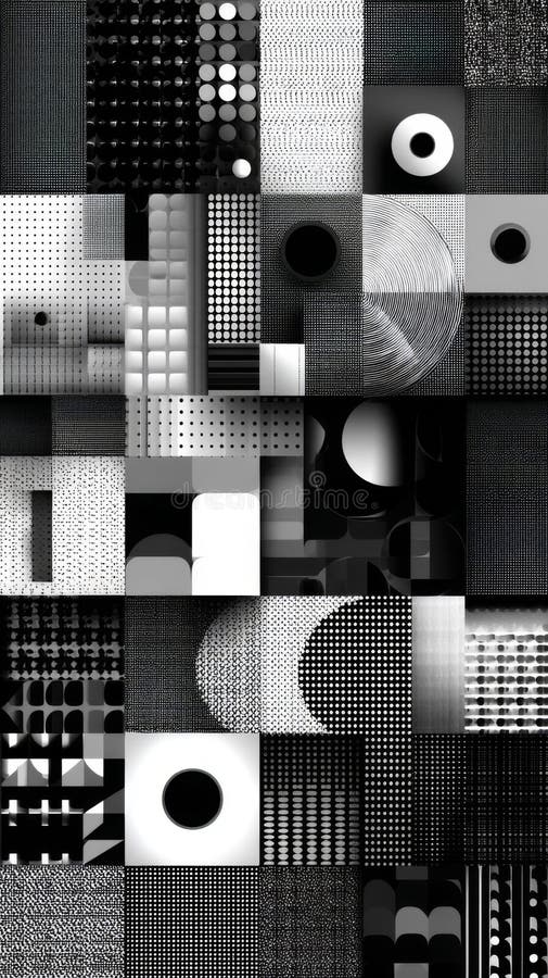 Monochrome Geometric Pattern Collage stock illustration