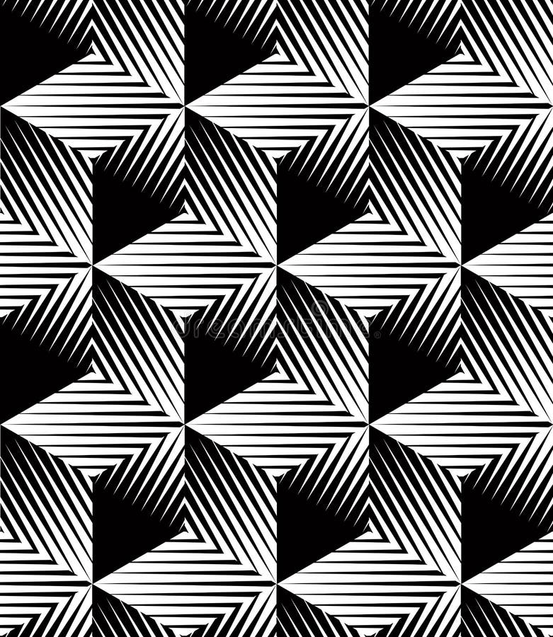 Monochrome illusory abstract geometric seamless pattern with 3d stock illustration