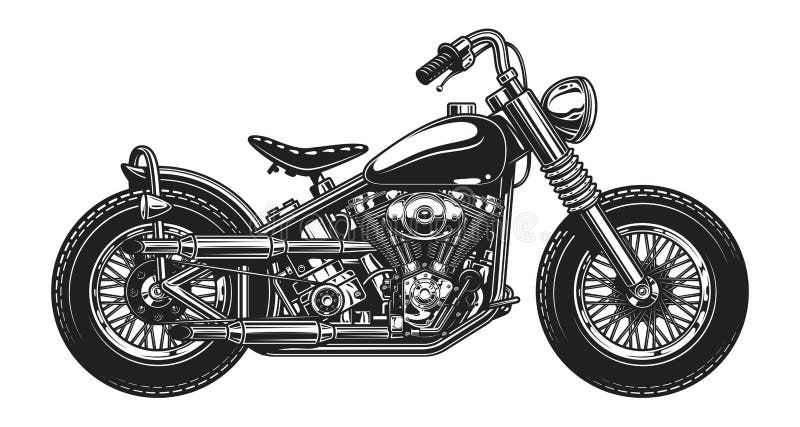 Monochrome illustration of classic motorcycle isolated on white background. Angel rider vectors