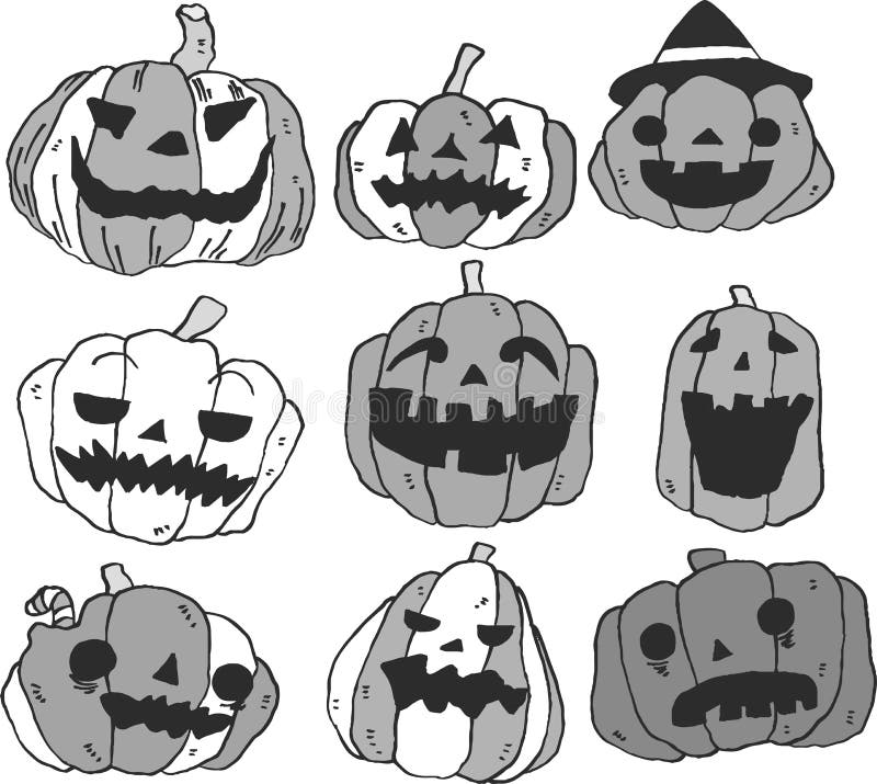 Monochrome Illustration of Halloween pumpkin set royalty free illustration
