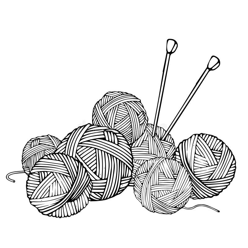 Monochrome Illustration with Wool Balls for Knitting and Knitting ...